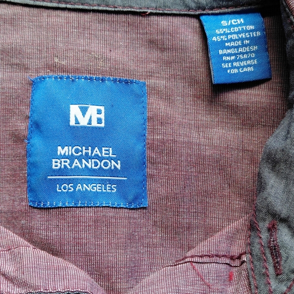 Michael Brandon Maroon Casual Button-Down Shirt - Picture 6 of 7